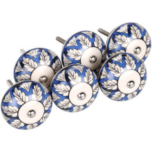 6 Pack Hand Painted Ceramic Cabinet Knobs Vintage Blue and White Floral Drawer Pulls Handles