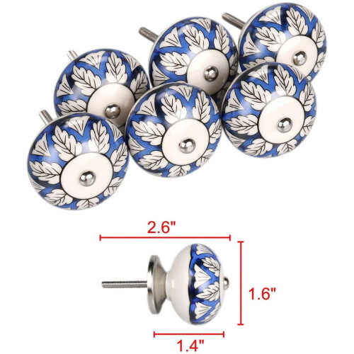 6 Pack Hand Painted Ceramic Cabinet Knobs Vintage Blue and White Floral Drawer Pulls Handles 1