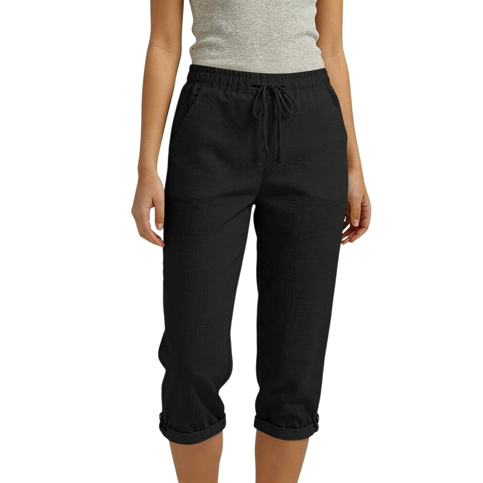 Women's linen pants, pants, vacation pants, elastic-Black M