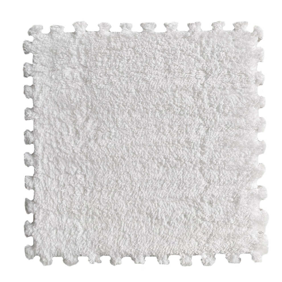 Interlocking Foam Floor Tiles 30X30 Cm Soft Plush Carpet Mats For Playroom And Home Gym White