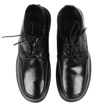 Men PU Leather Shoes Lace Up Round Head Black 42