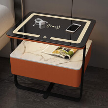 White Nightstand with Charging Station and 3Color LED Lighting, Large Drawer Storage, Tempered Glass Surface