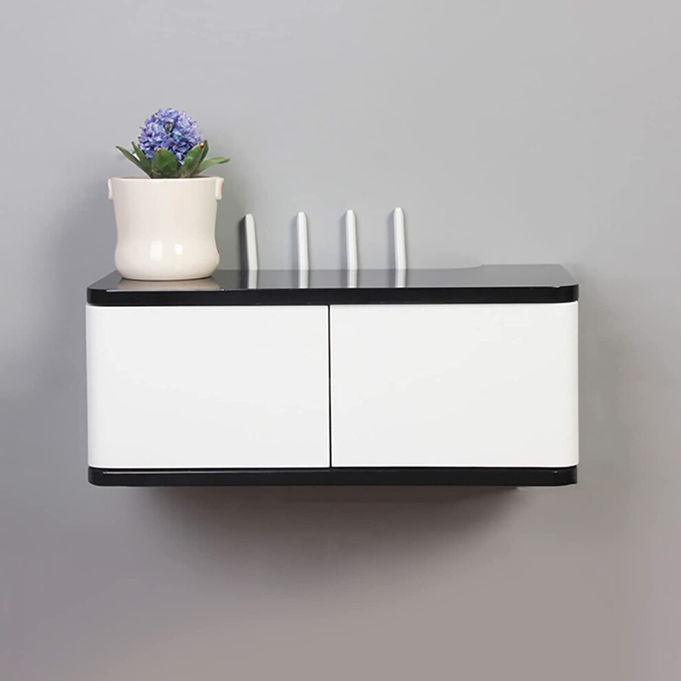 Floating Wall Shelf And Wifi Router Wall Mount Organizer Solid Wood Modern Design 402016Cm Black/White 9771547779155