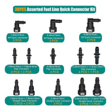 Kit de Reparo de Linha de Combustível com 30 Conexões Rápidas, Conector de Mangueira de Liberação de Tamanho 13 com Cotovelo Reto