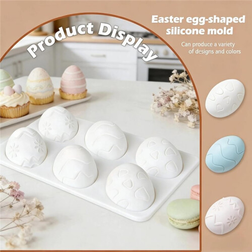 2Packs Silicone Easter Chocolate Molds 6-Cavity Egg-Shaped - Reusable Candy Mold for Mousse Cake, Chocolate, Pudding