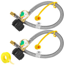 18 Inch RV Propane Hose with Gauge, Stainless Steel Braided Tank Connector 1/4 NPT x QCC1, Leak‑Proof 2 Pack