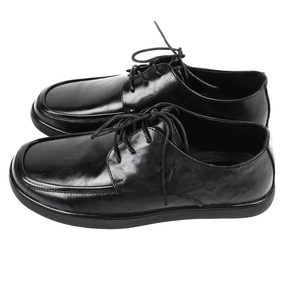 Men PU Leather Shoes Lace Up Black Low Cut 41-image