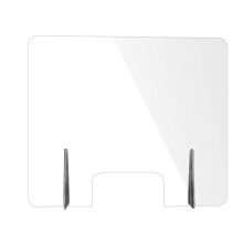 Clear Acrylic Sneeze Guard Shield for Counter and Desk with 4' Pass Through, UV‑Cut Anti‑Glare Finish, 48' x 32'