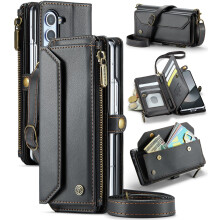 Wallet Case for Samsung Galaxy Z Fold 3 RFID Blocking Shockproof Crossbody with Card Slots and Zipper Pocket