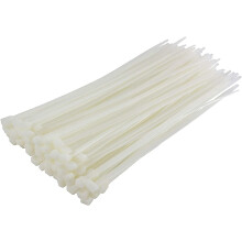 Confezione da 100 fascette stringicavo bianche e naturali, 200 mm x 7,6 mm, resistenti e di alta qualità.