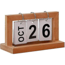 Calendário de mesa de madeira com abas, estilo nórdico, calendário perpétuo criativo com argolas para virar páginas (1 unidade) -t