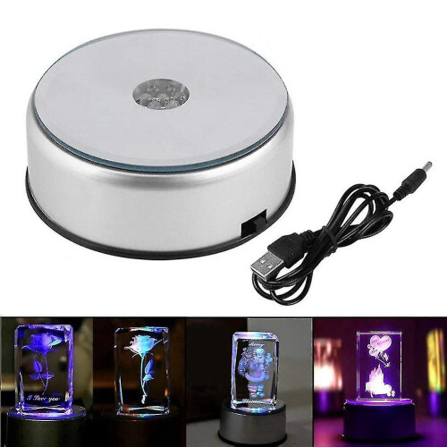 Display Turntable Base For Crystals Glass Art,led Colored Rotating Crystal Display Base Stand With 1