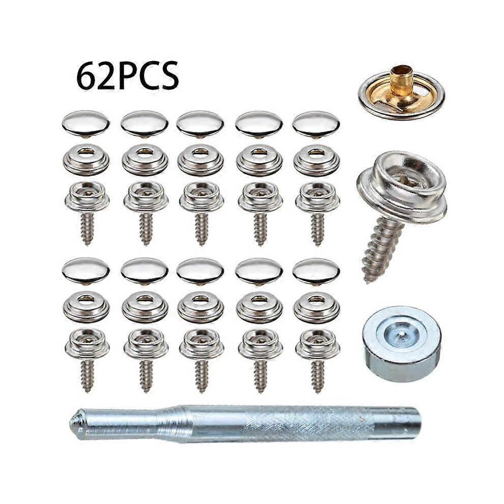62Pcs Stainless Steel Canvas Screw Press Stud Snap Fasteners Kit Compatible With Boat Covers, Cars Hoods, Caravans, Tents 3199869672019