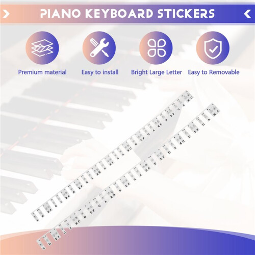 61 Key Removable Piano Keyboard Stickers Stave Notation Note Strip Stickers for Beginners Students 1