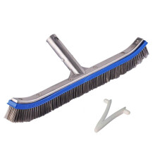 18 Inch Stainless Steel Pool Brush with Heavy Duty Aluminum Back for Concrete Pool Walls and Algae Removal