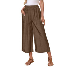 Women Pants Elastic Waist Casual Business Work-Dark Brown XL