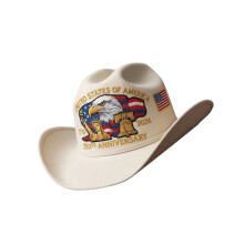 Fashionable Patriotic Embroidered Cowboy Hat Headwear-White
