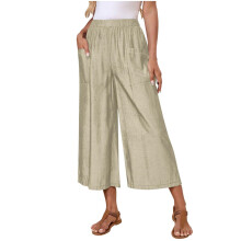 Women Pants Elastic Waist Casual Business Work with-Apricot L