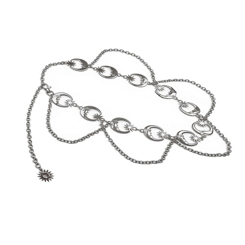 Versatile Multilayer Waist Chain Moon and Star Pendant-Silver