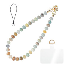Amazonite Beaded Phone Charm, Handmade Gemstone Phone Strap with Antilost Wrist Lanyard, Stylish Gift