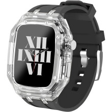 Clear Protective Case 44mm 45mm with Shockproof Silicone Band for Apple Watch Series 9 8 7 6 SE