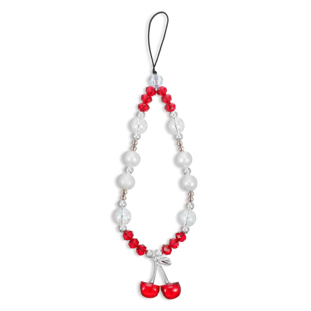 Cherry Beaded Phone Charm, Y2k Cute Pearl Phone Strap For Smartphone, Durable Retro Wrist Lanyard Red 9771547779803