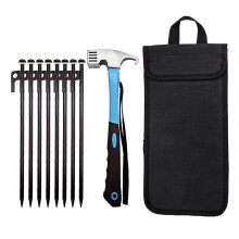8Pcs Heavy Duty Camping Tent Stakes and Pegs Set, Steel Hammer Anchoring with Fluorescent Night Visibility