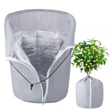 Plant Frost Protection Cover with Zipper and Dual Drawstring, Durable Winter Freeze Shield for Shrubs and Potted Plants, Gray 65x70cm