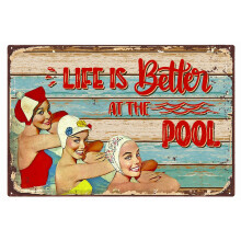 Vintage Metal Pool Rules Sign Life is Better by the Pool Aluminum Outdoor Wall Decor 8x12 Inch