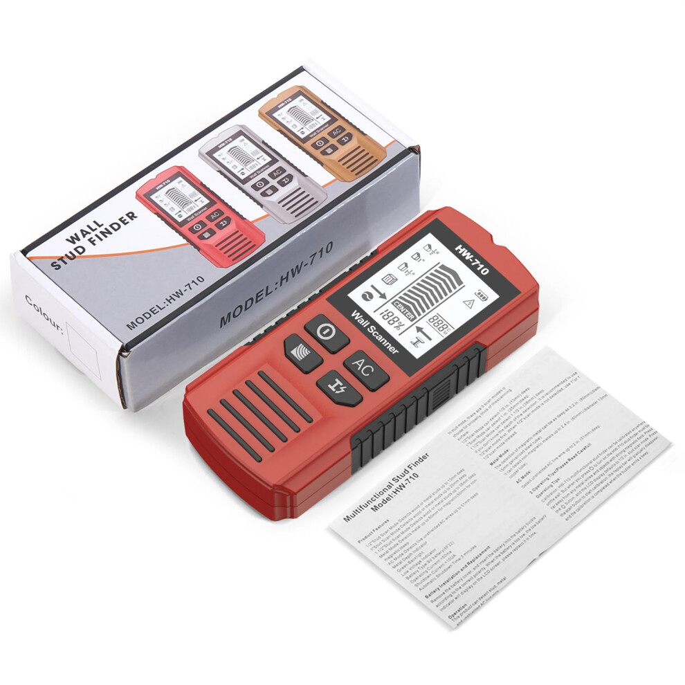 Multifunctional Stud Finder Wall Scanner With Lcd Display Metal And Ac Wire Detection Red Hw710 9771547781226