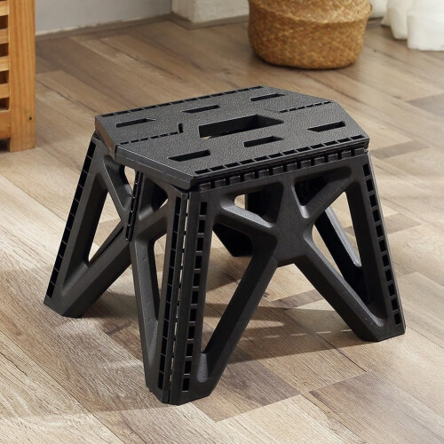 Folding Stool with Hexagonal Comfort Seat, Durable Load Support for Camping and Outdoor Use (Black) 1