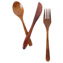 Wooden Cutlery Set Reusable Fork Spoon Knife with Case Eco Friendly Utensils for Camping and Travel