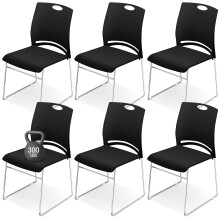 6 Pack Stackable Plastic Chairs with Ergonomic Back Support and Steel Sled Base for Office Conference Room Black