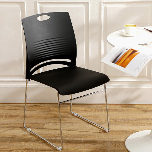 6 Pack Stackable Plastic Chairs with Ergonomic Back Support and Steel Sled Base for Office Conference Room Black 1