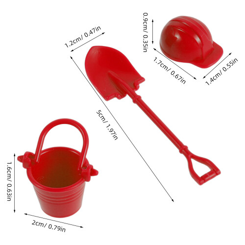 8Sets Mini Bouwhelm En Schep Set Rood Plastic Accessoires 1
