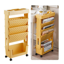 5 Tier Rolling Bookshelf with Wheels, Compact Mobile Storage Rack for Home Office, White