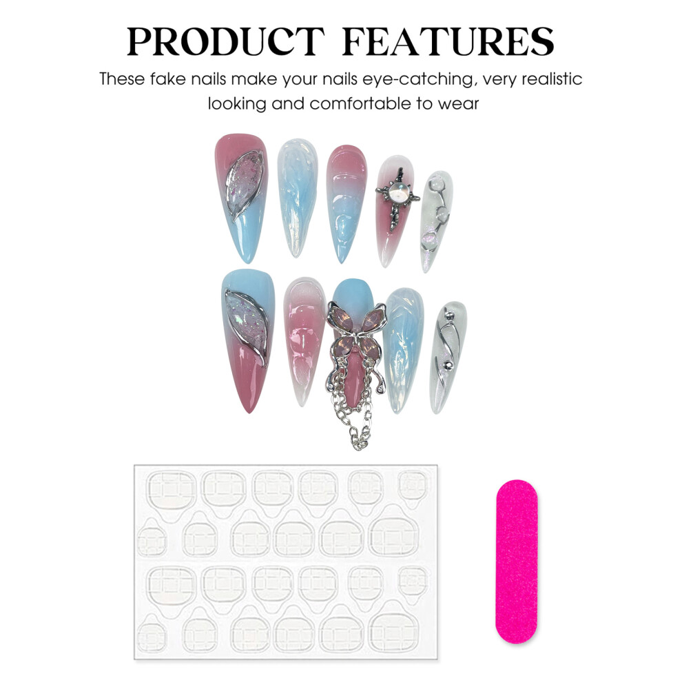 Penghui-Toys (Xs) Pink Blue Full Cover Nail Tips With Glitter Resin Material Zero Pressure On Nail Bed For Shopping Traveling Dating