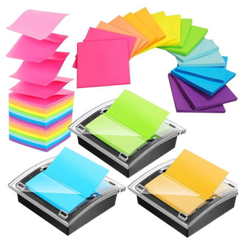 3 Pack   Sticky Dispenser Note Holder Black Base with 24 Pads   Sticky Notes Memo Pads,50 Sheet Per Pad