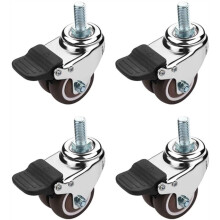 2 Inch Swivel Caster Wheels with Brake, Silent Rubber Double Wheels 360 Rotation for Furniture, 4 Pack