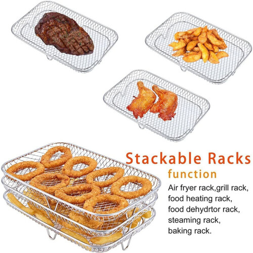 Air Fryer Rack Stainless Steel Three Stackable Roasting Racks for Baking and Grilling 1