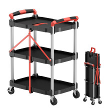Heavy Duty Folding Utility Cart 3 Tier Rolling Tool Cart with 350LBS Capacity 360 Swivel Wheels for Garage Workshop Red