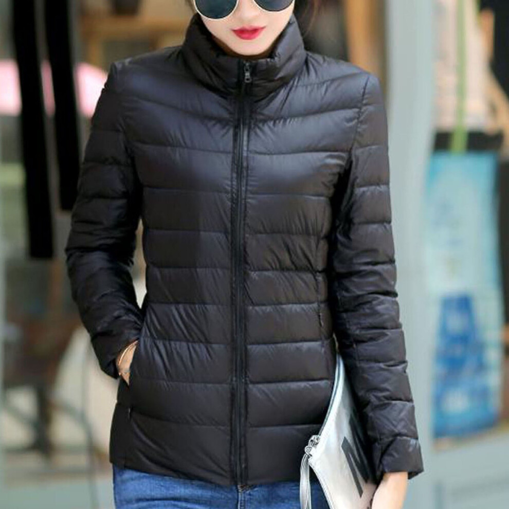 (Purple, S) Puffer Coat For Women Down Jacket Lightweight Packable Duck Down Quilted Stand Collar Zipper Cropped Puffer Jacket-image