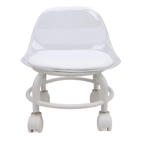 Rolling Stool with Wheels Transparent Acrylic Seat Ergonomic Back Support 360 Silent Wheels Gray