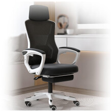 Ergonomic Office Chair with Footrest and Lumbar Support, 135 Recline Mesh Desk Chair with Headrest, White Black