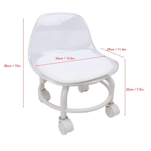 Rolling Stool with Wheels Transparent Acrylic Seat Ergonomic Back Support 360 Silent Wheels Gray 1