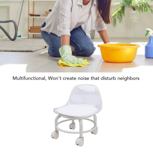 Rolling Stool with Wheels Transparent Acrylic Seat Ergonomic Back Support 360 Silent Wheels Gray 2