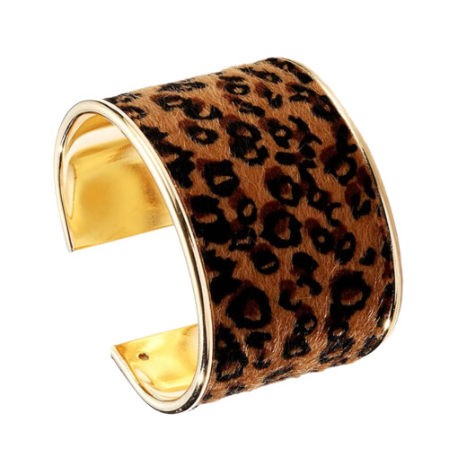 Bracelet manchette large imprimé léopard audacieux, ouverture-B