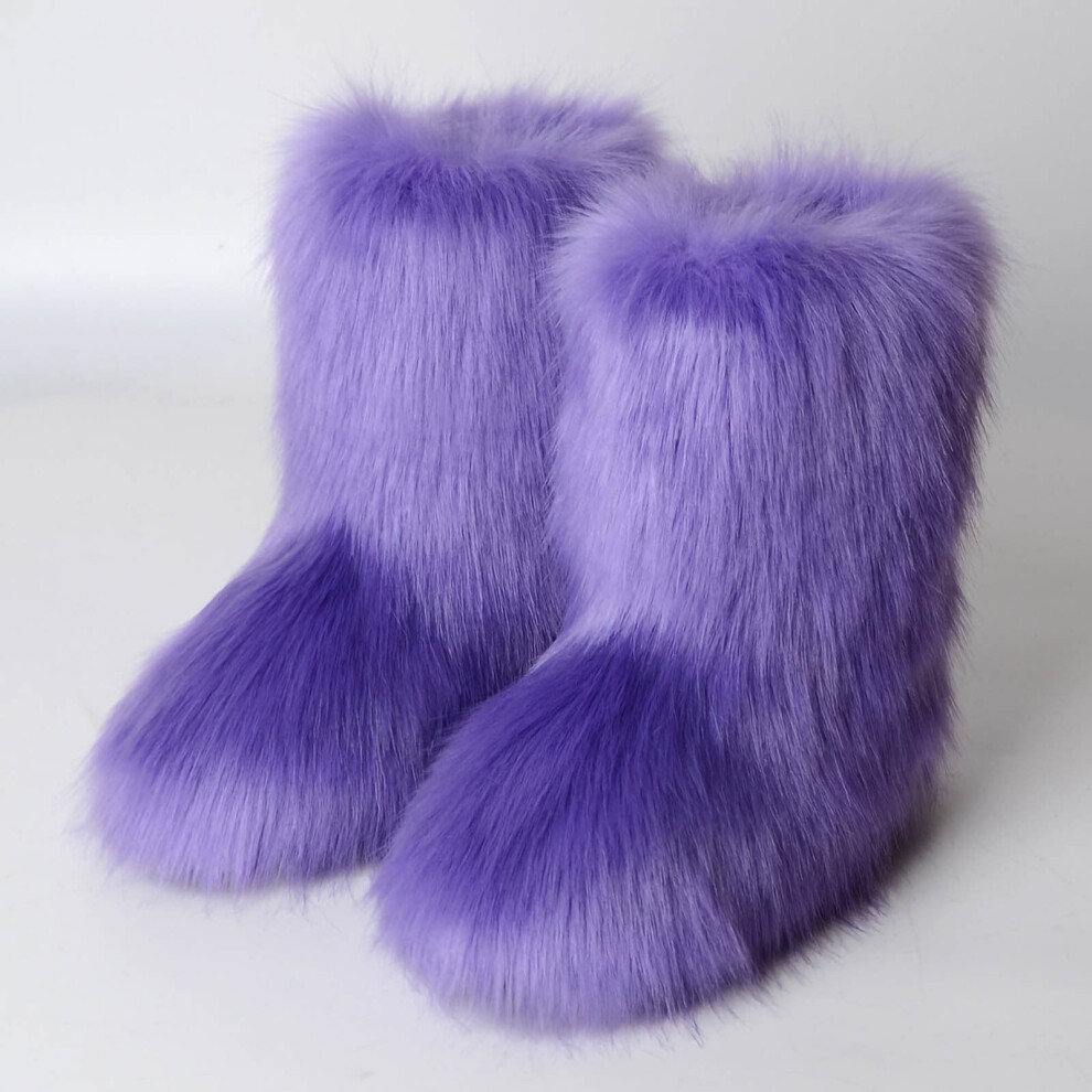 (Orange, 38) Floleo Clearance Women's Fashion Color Imitation Animal Boots Plus Cashmere Boots Snow Boots-image