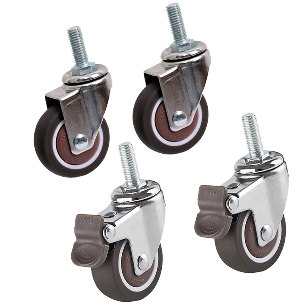 50Mm Swivel Casters With Brakes, Silent Rubber Furniture Wheels, M8 M6 Threaded Set Of 4 For Smooth 360 Movement 9771547783589