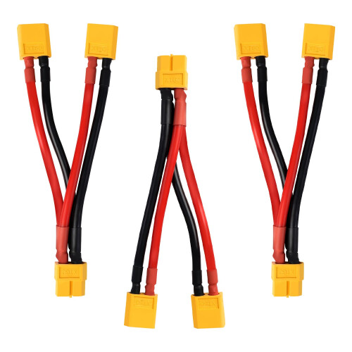 XT60 Parallel Connector 3Pack 12AWG Y Splitter Cable 100mm Current Extension for RC Drone